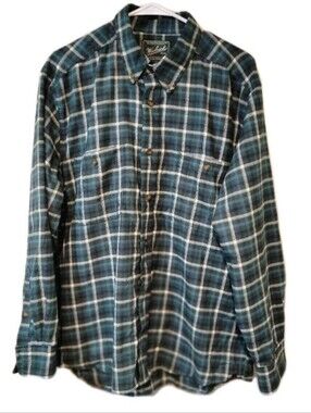 Woolrich Shirt Mens Large Green Teal Plaid Flannel Button Up Down Shirt